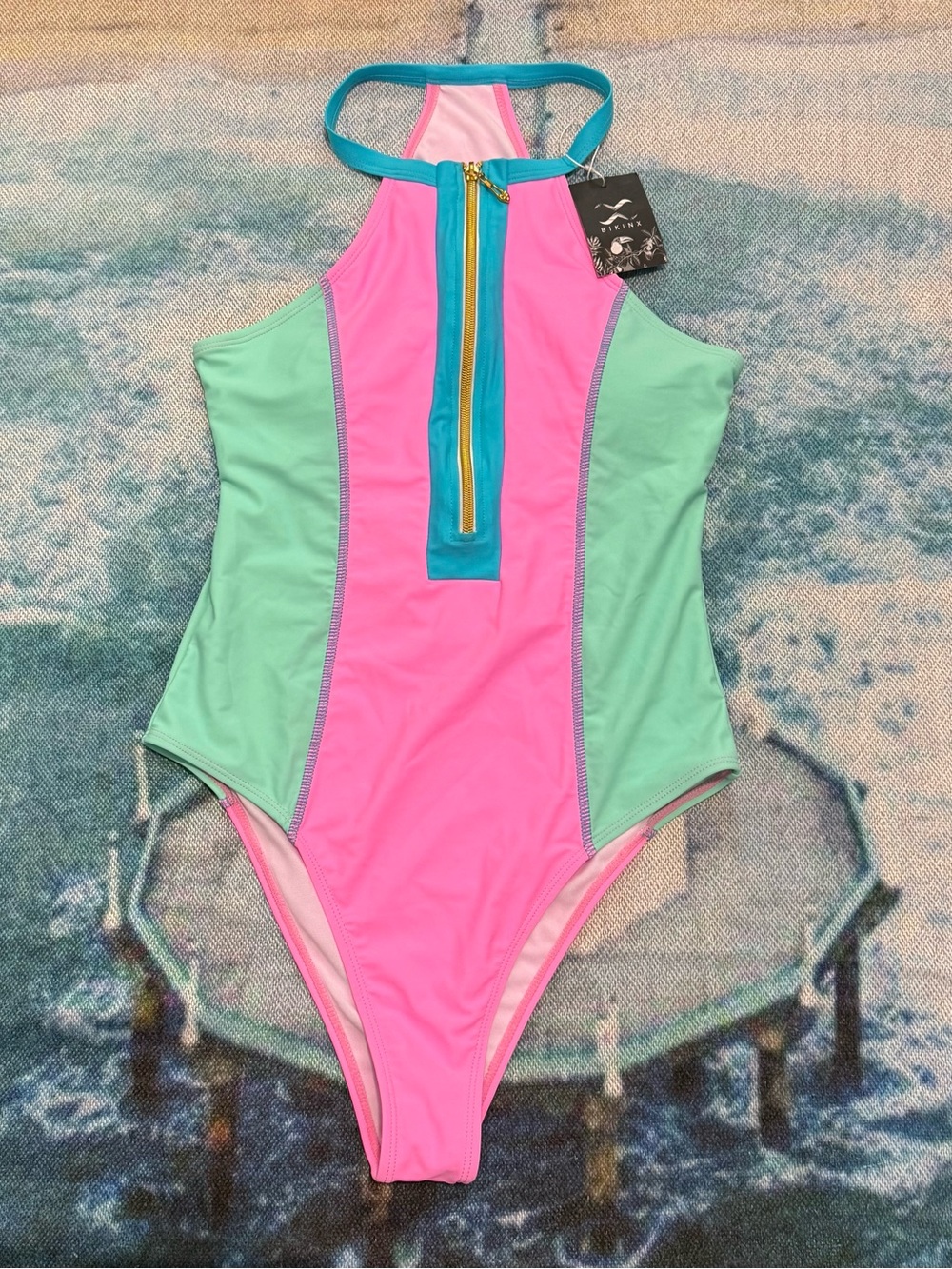 NWT BIKINX One Piece Swimsuit Zipper Front Bathing Suits Sz. M